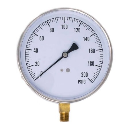 ENGINEERED SPECIALTY PRODUCTS, INC PIC Gauges 4.5" Contractor Pressure Gauge, 1/4" NPT, 0/200 PSI, Stainless, CONTRACTOR-4LE CONTRACTOR-4LG